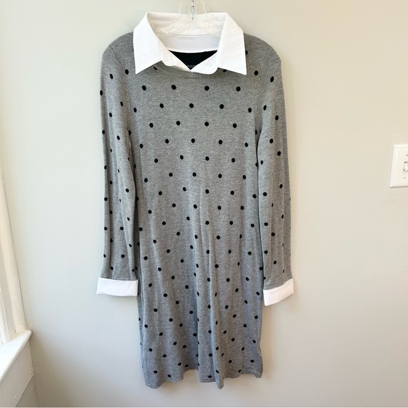 Cynthia Rowley knit polka dot sweater dress with shirt collar and cuffs - Picture 1 of 11